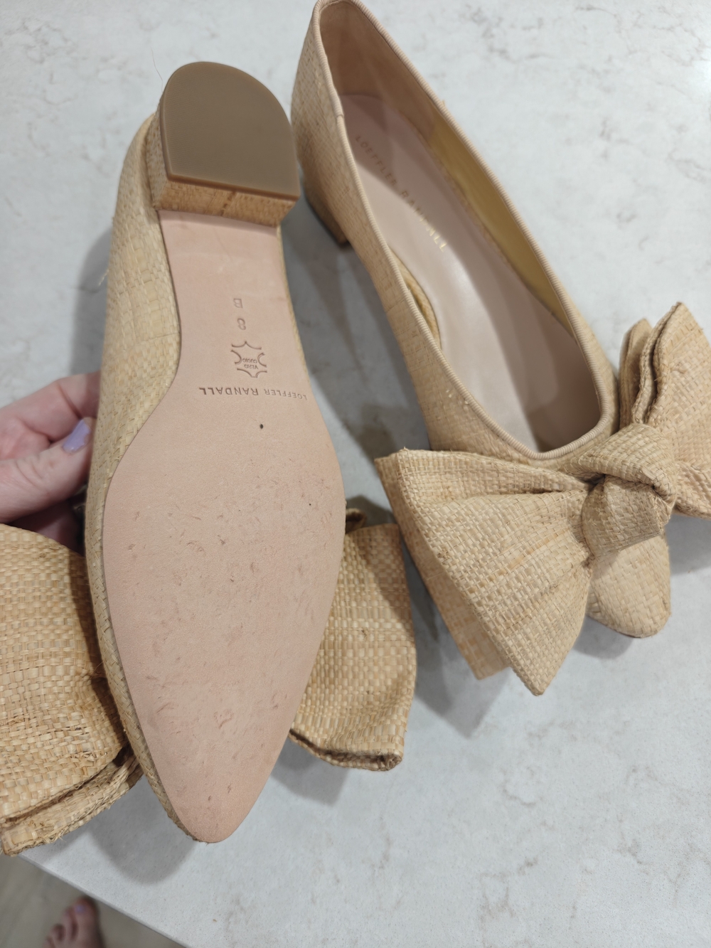 Loeffler Randall Natural Woven Bow Shoes 8 - Picture 2 of 2